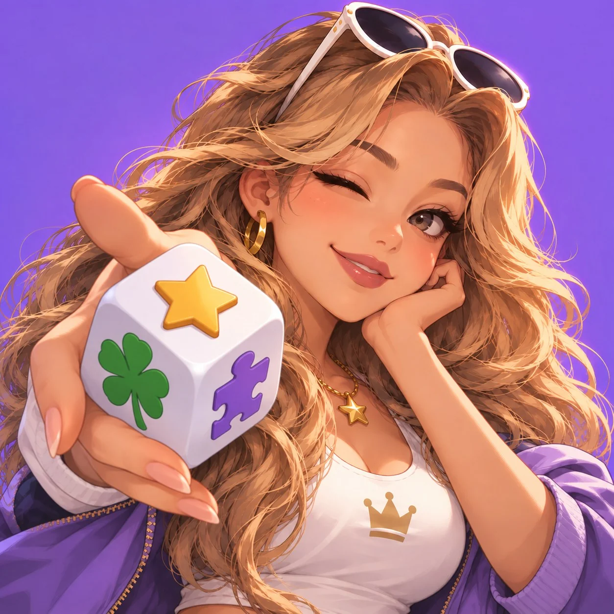 举着骰子眨眼的偶像少女
